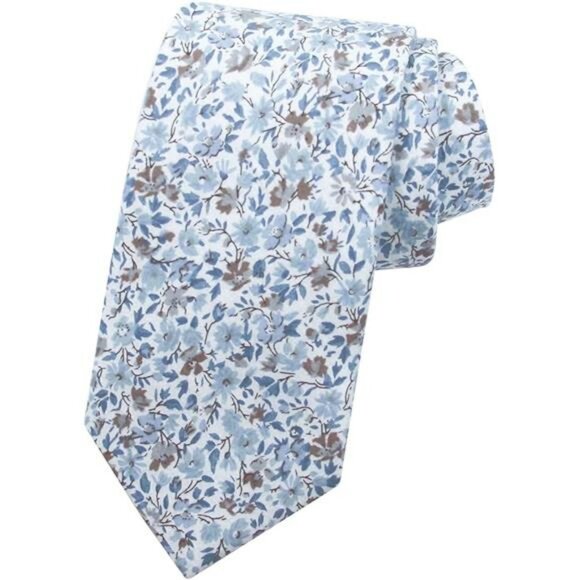 Men Skinny Floral Cotton Tie Slim Wedding Groomsmen Necktie for Formal Events - Picture 7 of 7